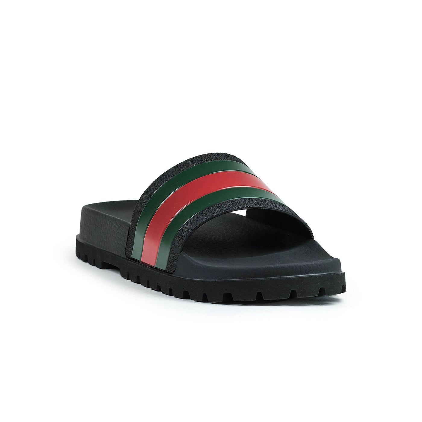 Claquettes Gucci Web Chunky Pool Noir/Rouge/Vert — vue 2