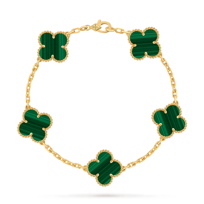 Bracelet Trèfle 5 Motifs — Malachite Verte
