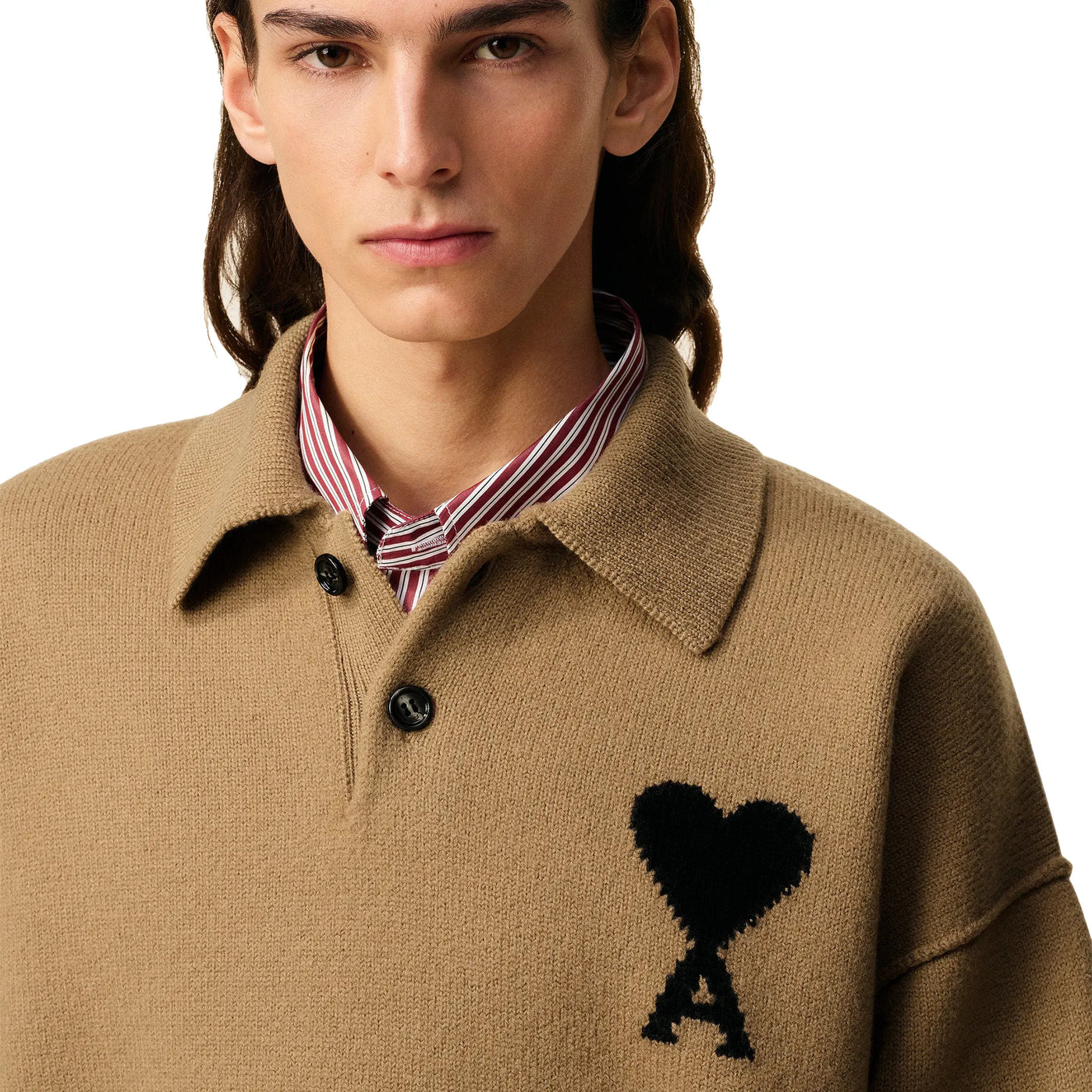 Polo Ami Paris AMI de Coeur Knitted Tan Polo — vue 6