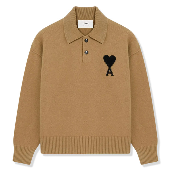 Polo Ami Paris AMI de Coeur Knitted Tan Polo