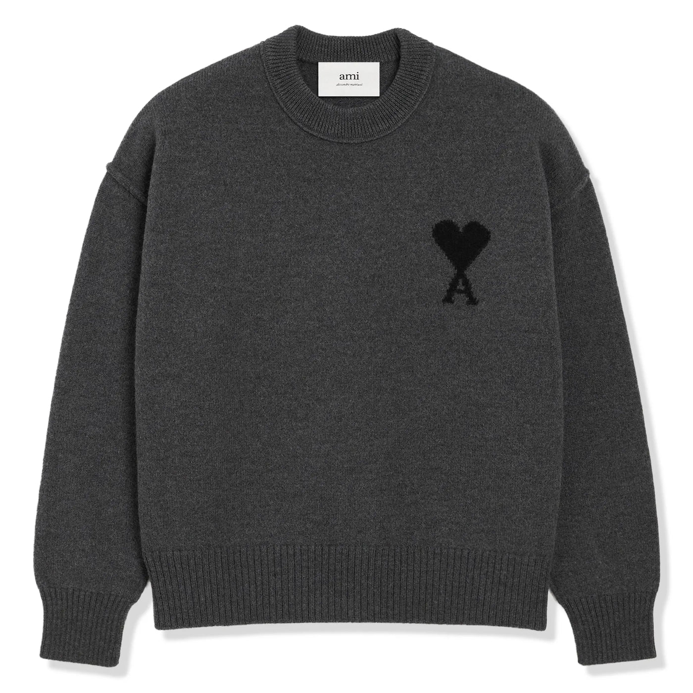 Sweat Ami Paris AMI de Coeur Wool Heather Gris Noir Crewneck Sweater