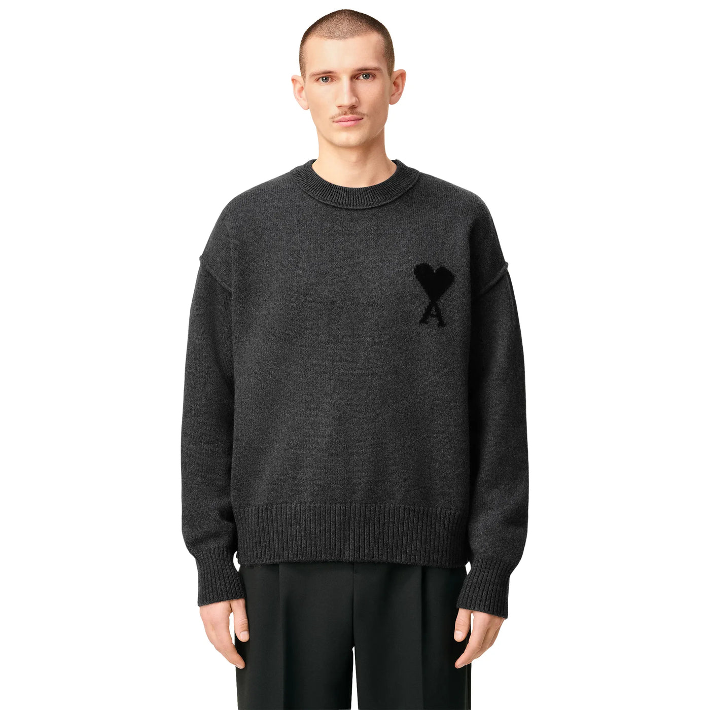 Sweat Ami Paris AMI de Coeur Wool Heather Gris Noir Crewneck Sweater — vue 3
