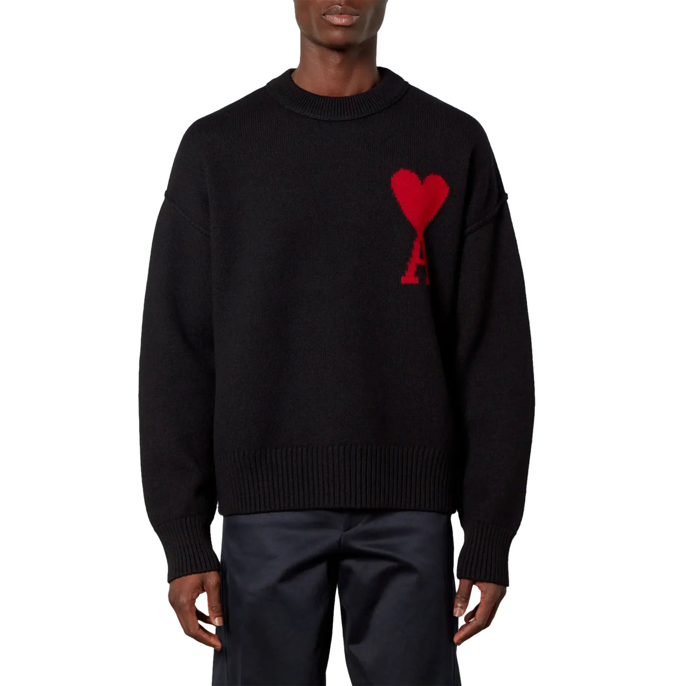 Sweat Ami Paris Rouge AMI de Coeur Logo Intarsia Off Noir