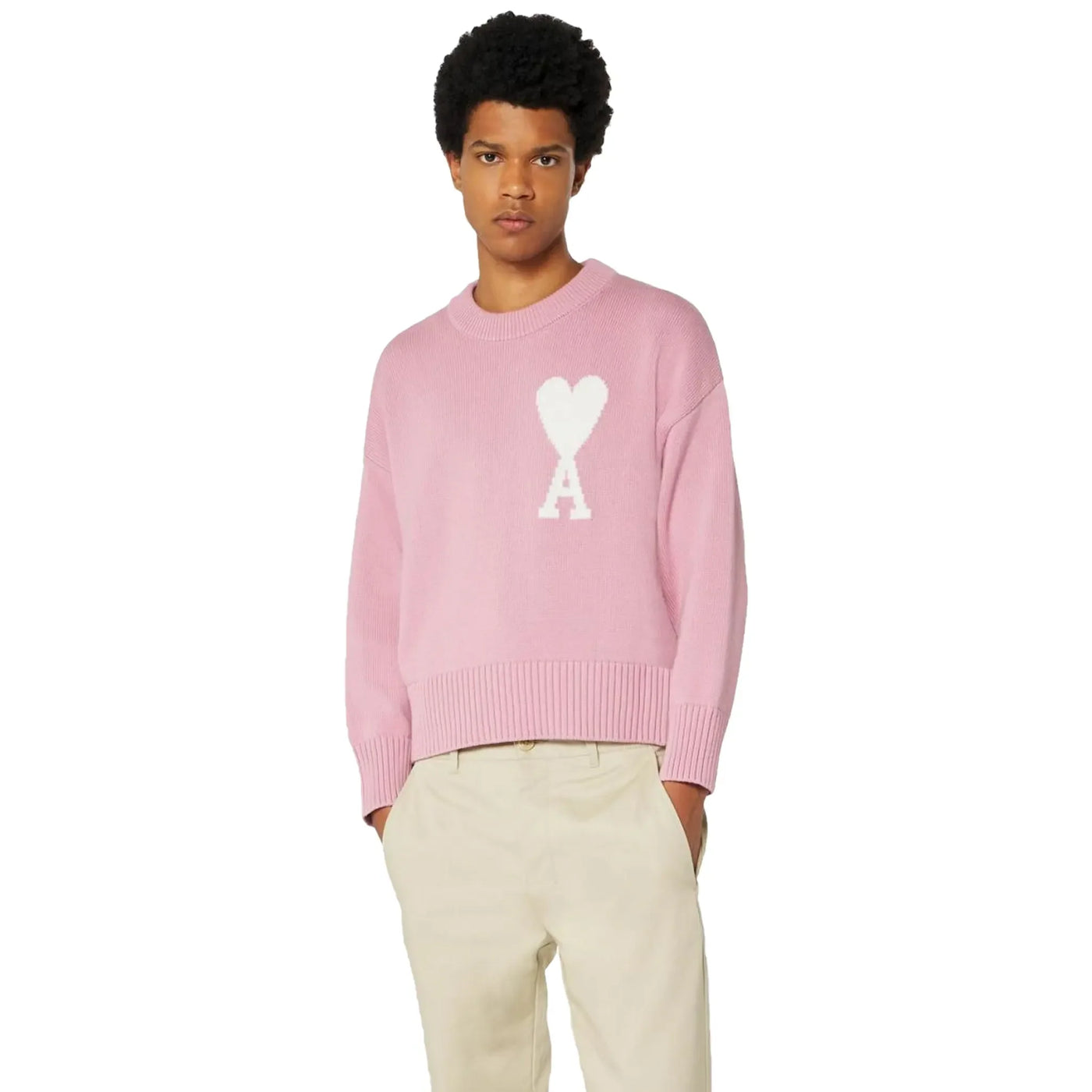 Sweat Ami Paris AMI de Coeur Logo Intarsia Rose Knit — vue 3