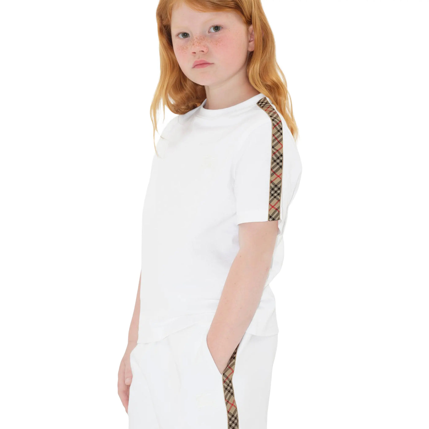 T-Shirt Burberry Cedar Check Tape Blanc — vue 3
