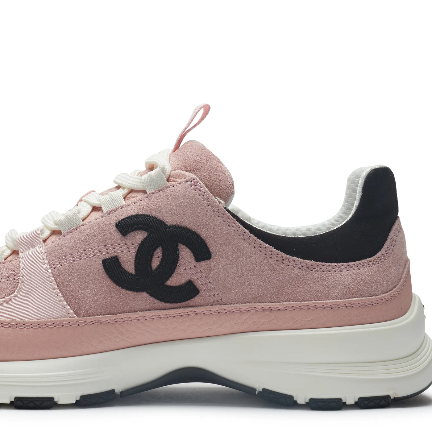 Baskets Chanel CC Logo Suede Calfskin Grosgrain Clair Rose Noir Trainers (F) — vue 4