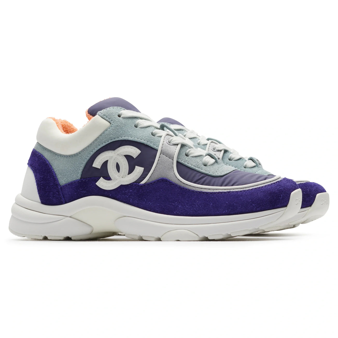 Baskets Chanel CC Logo Suede Nylon Violet Bleu — vue 3