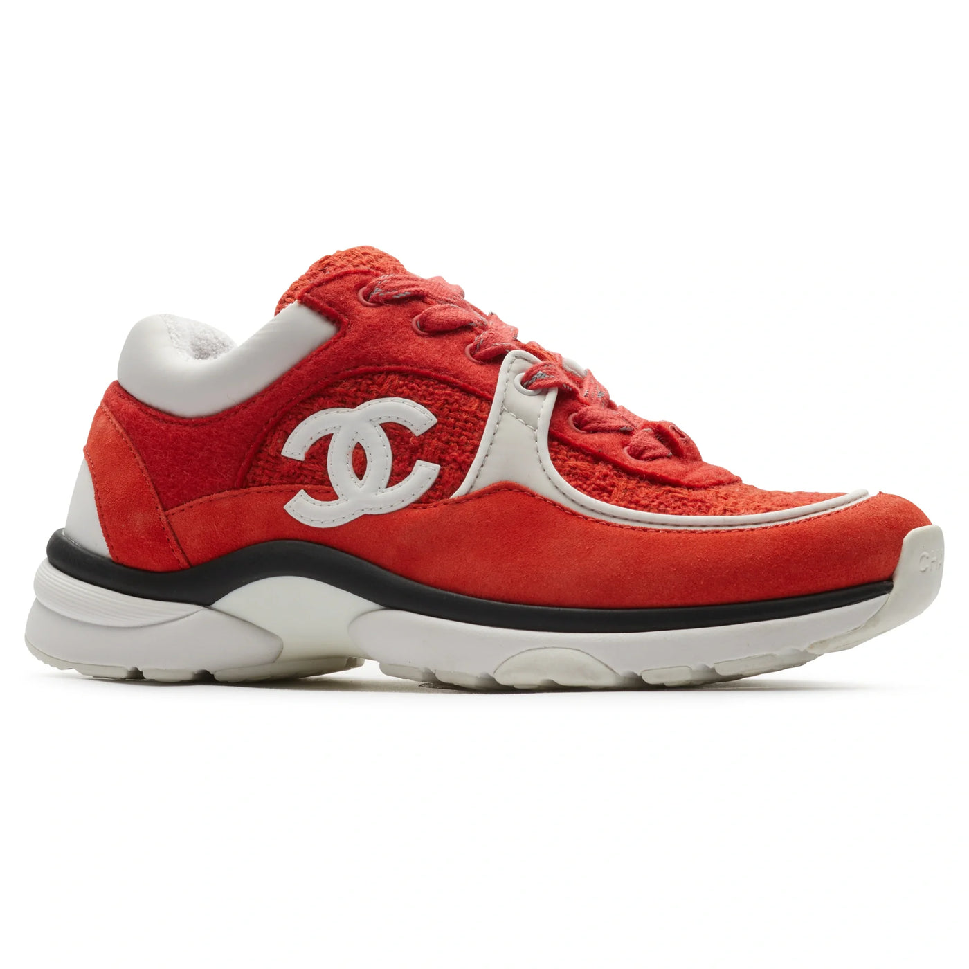 Baskets Chanel CC Logo Suede Rouge Tweed — vue 2