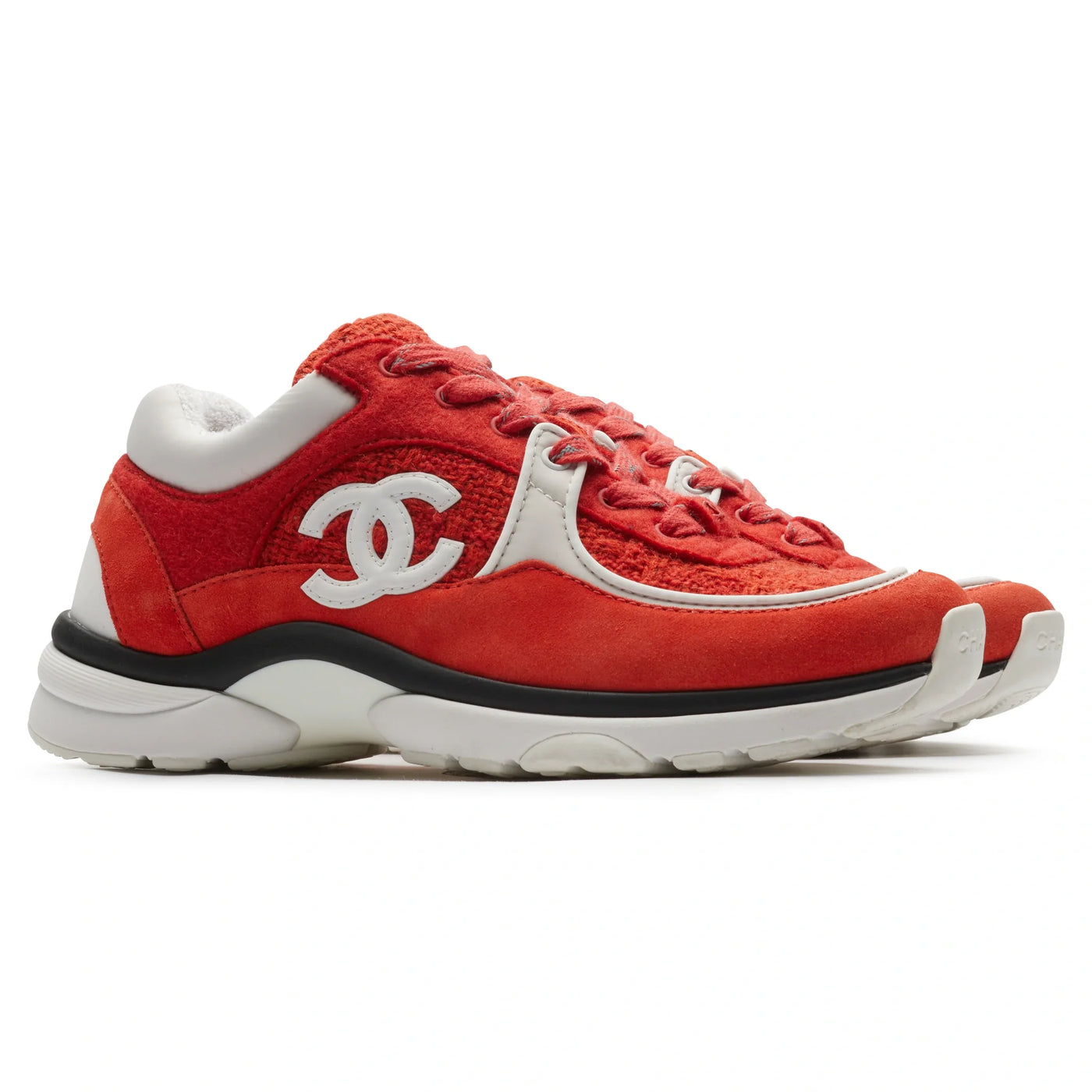 Baskets Chanel CC Logo Suede Rouge Tweed — vue 3