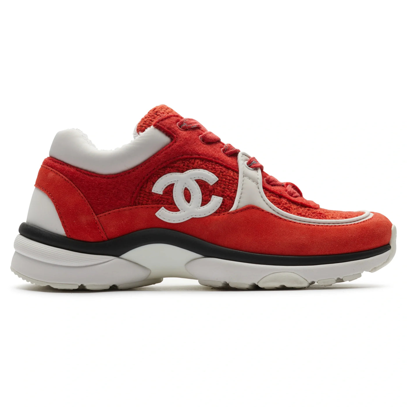 Baskets Chanel CC Logo Suede Rouge Tweed