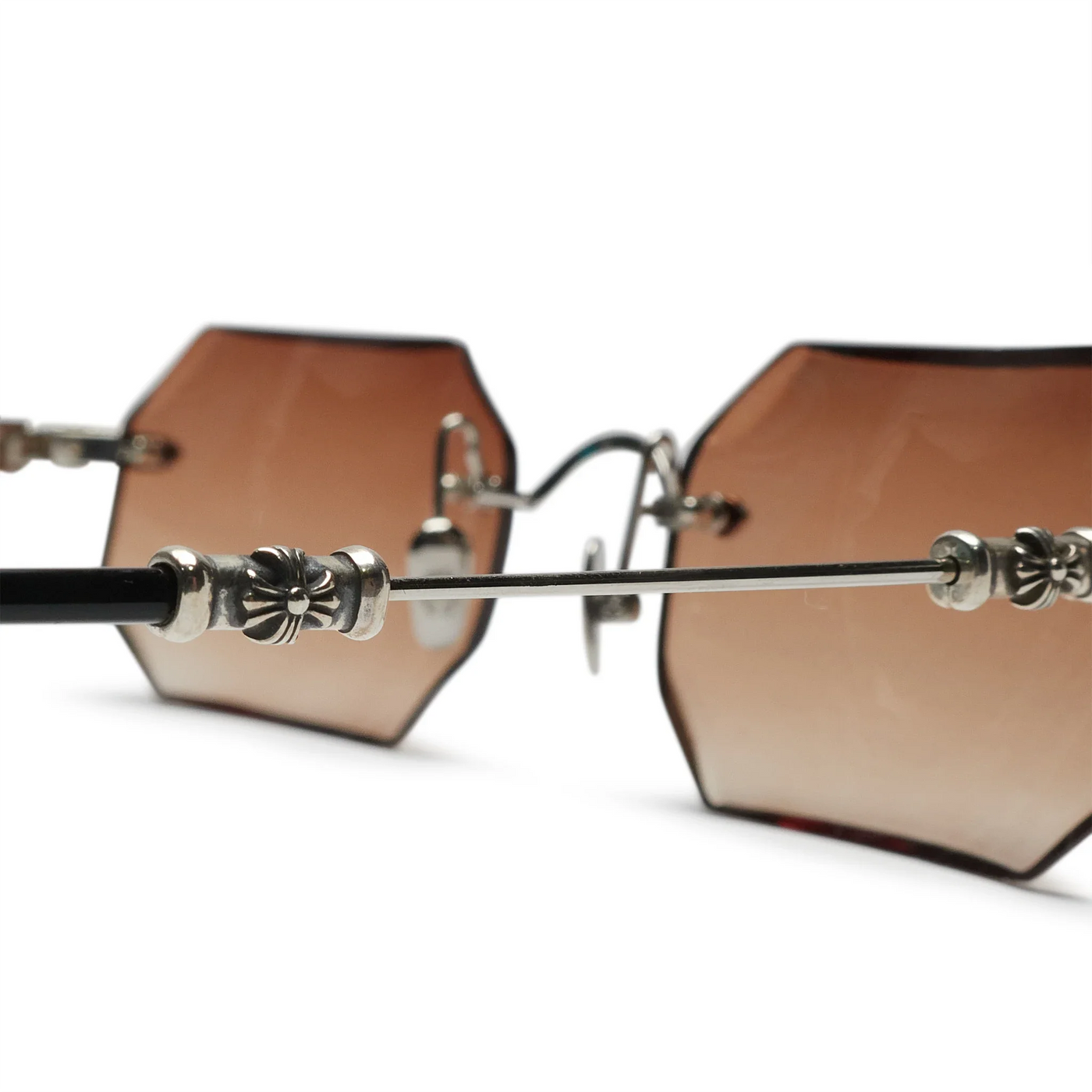 Lunettes de soleil Chrome Hearts Pills III Custom Argent Marron Diamond Cut — vue 6