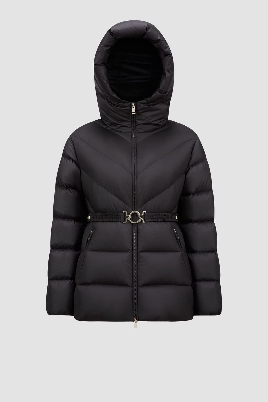 Doudoune Moncler Courte Brosse à Capuche et Matelassage Diagonal Noir — vue 2