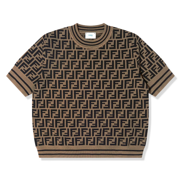 T-Shirt Fendi FF Logo Femme Knitted Marron