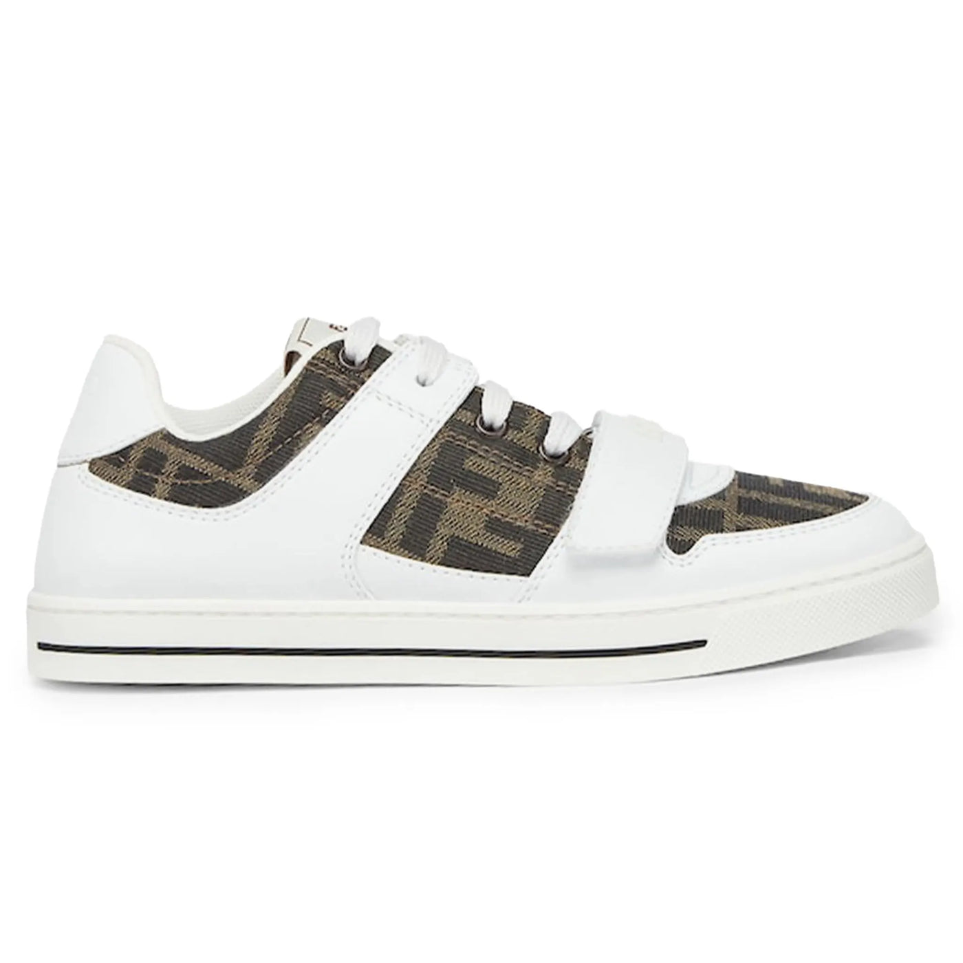 Baskets Fendi Leather Jacquard Logo Blanc