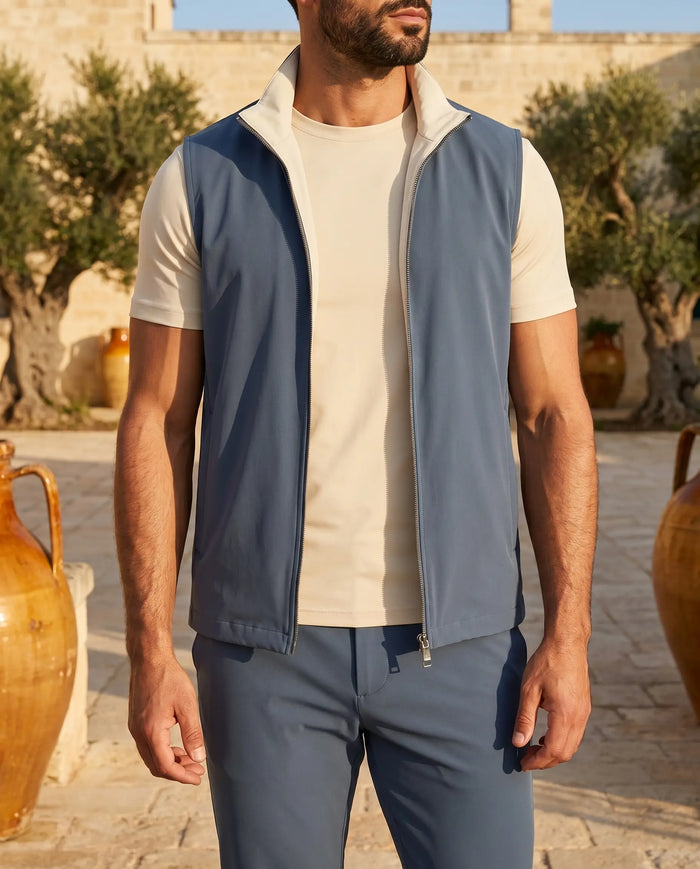 Gilet Réversible Voyage — Bleu Ciel / Crème