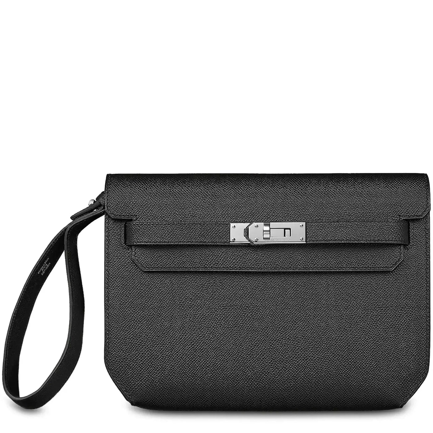 Pochette Hermès Kelly Depeches 25 Epsom Noir Palladium Hardware