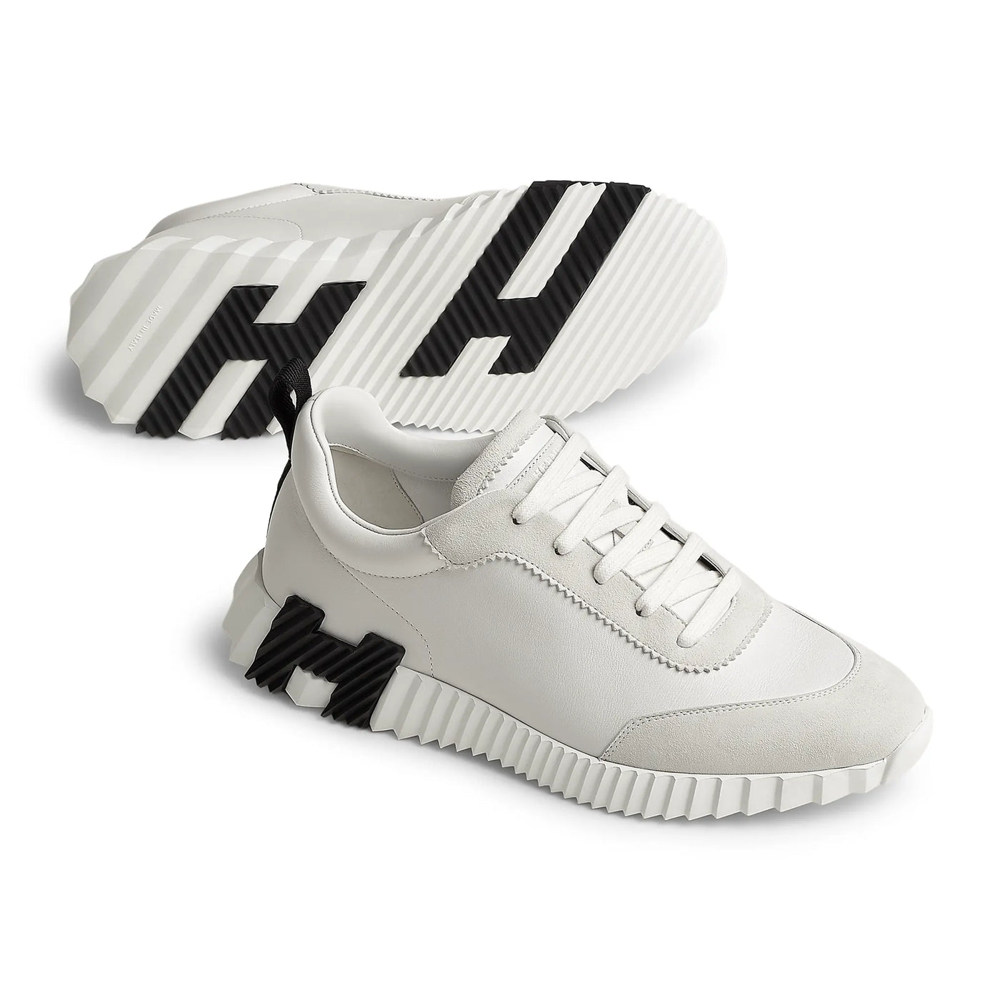 Baskets Hermès Bouncing Calf Blanc Noir — vue 3