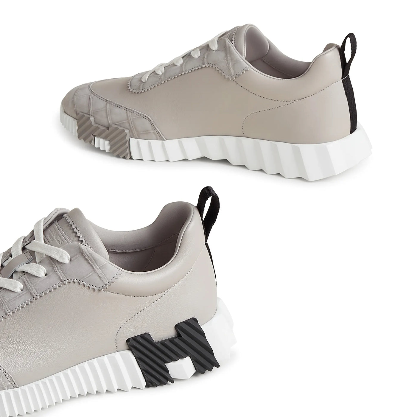 Baskets Hermès Bouncing Calf Crocodile Gris Quartz — vue 4