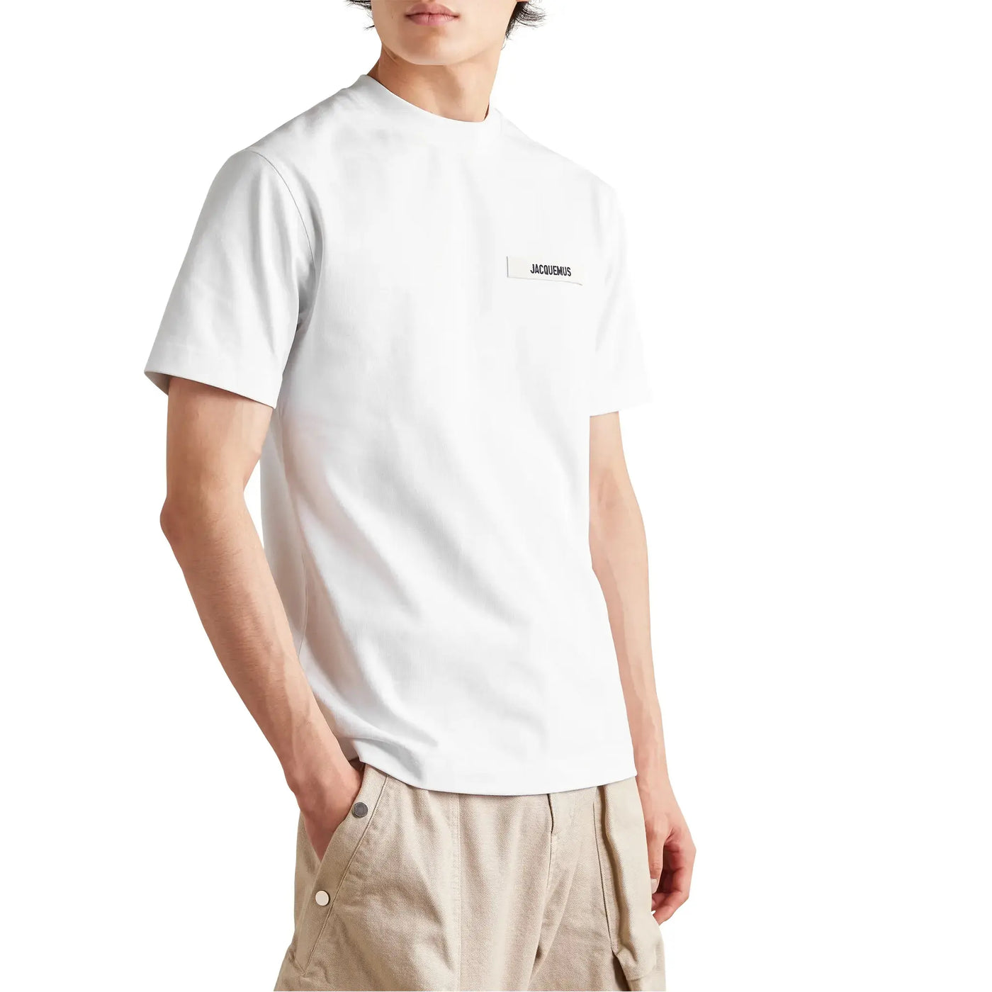 T-Shirt Jacquemus Grosgrain Brand Logo Tab Blanc T Shirt — vue 3
