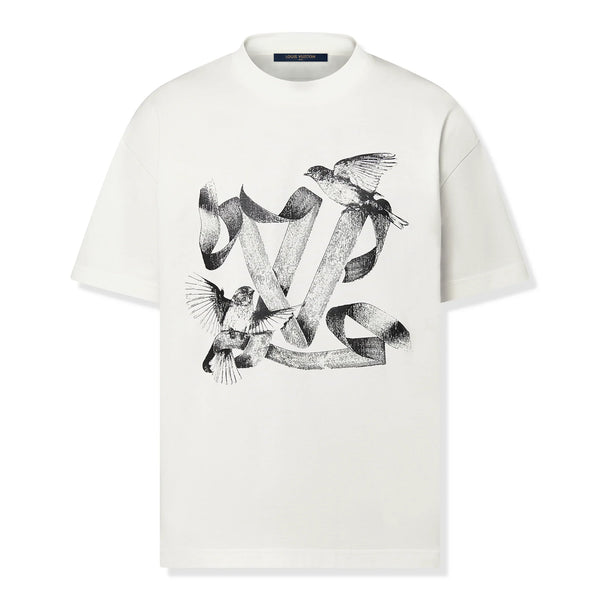 T-Shirt Louis Vuitton Birds Printed Cotton T Shirt Blanc