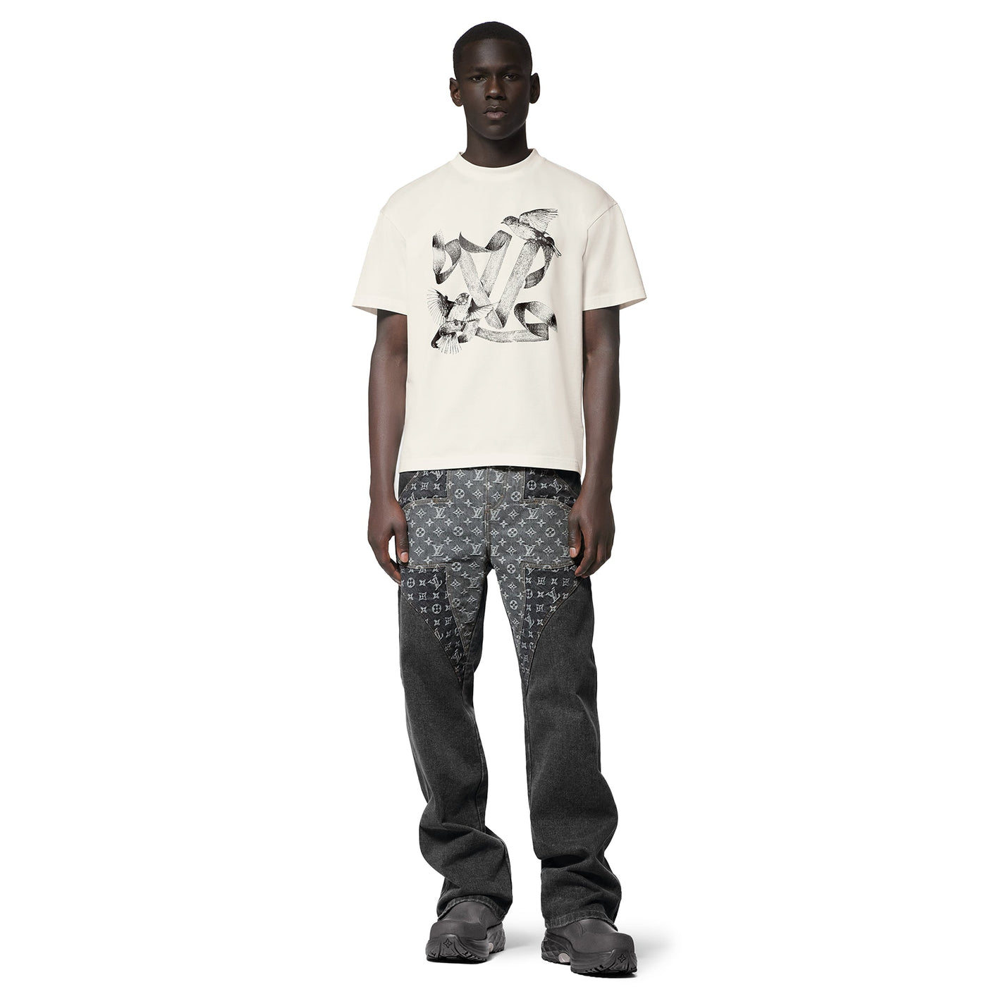 T-Shirt Louis Vuitton Birds Printed Cotton T Shirt Blanc — vue 4