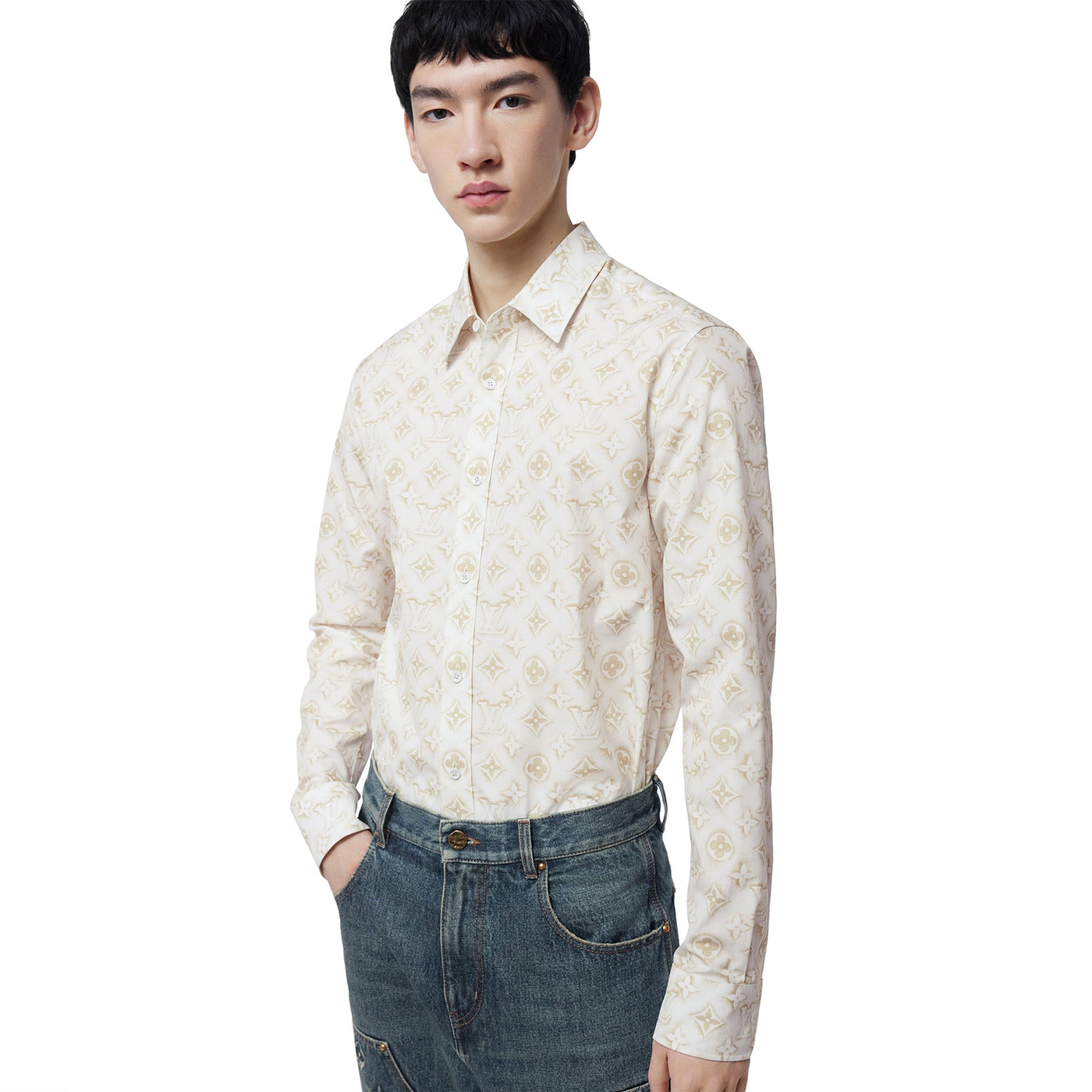 Chemise Louis Vuitton Monogram Long-sleeved Cotton Shirt Blanc — vue 3