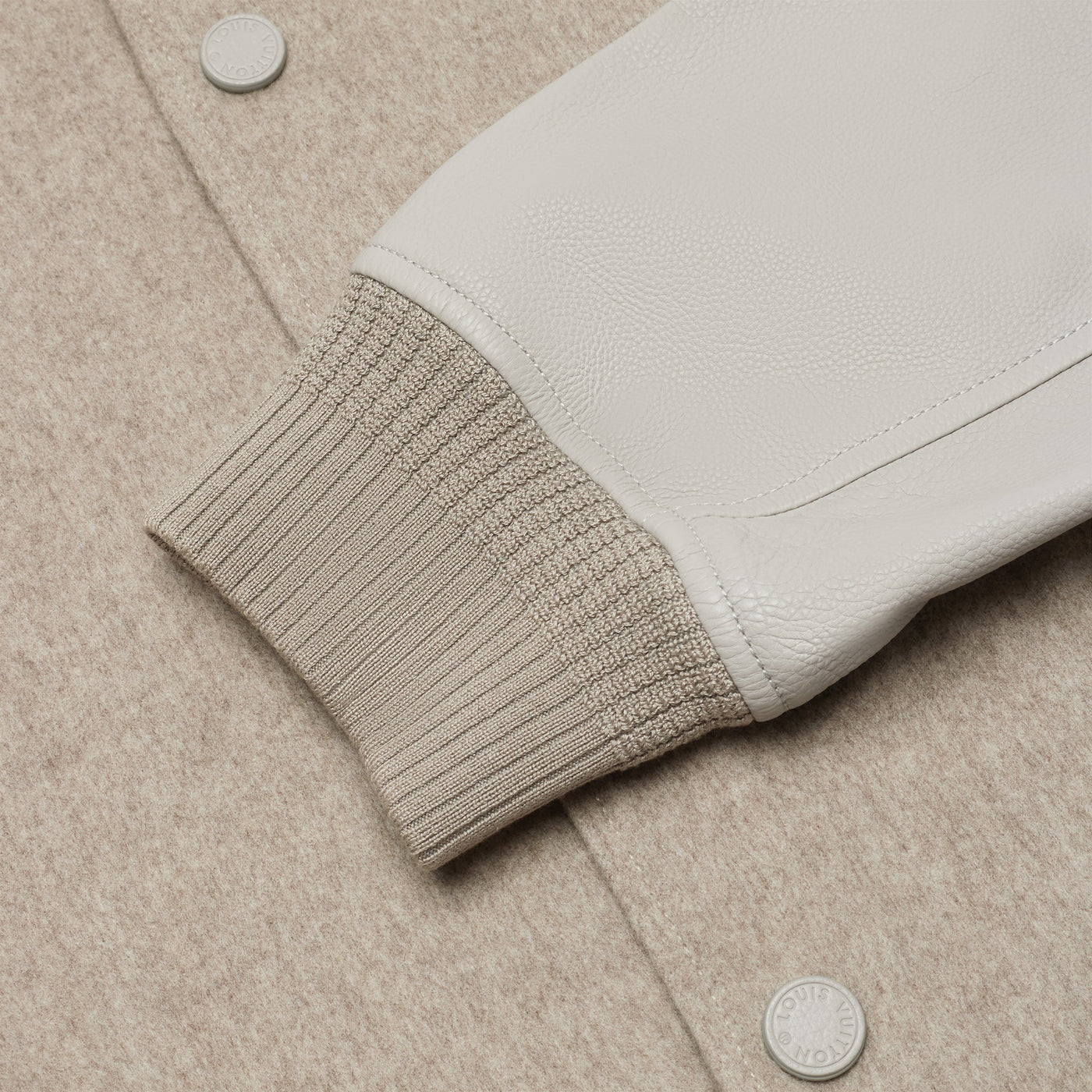 Blouson Louis Vuitton Wool Leather Beige Bomber — vue 6