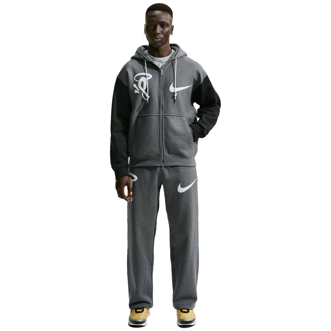 Hoodie Nike Solo Swoosh × Syna World × Central Cee Fleece Gris Zip-up — vue 4