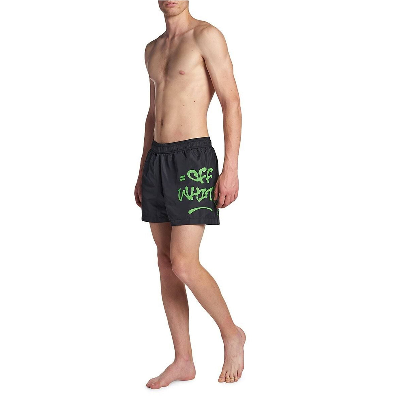 Short Off-White Neon Logo Print Noir Swim — vue 3