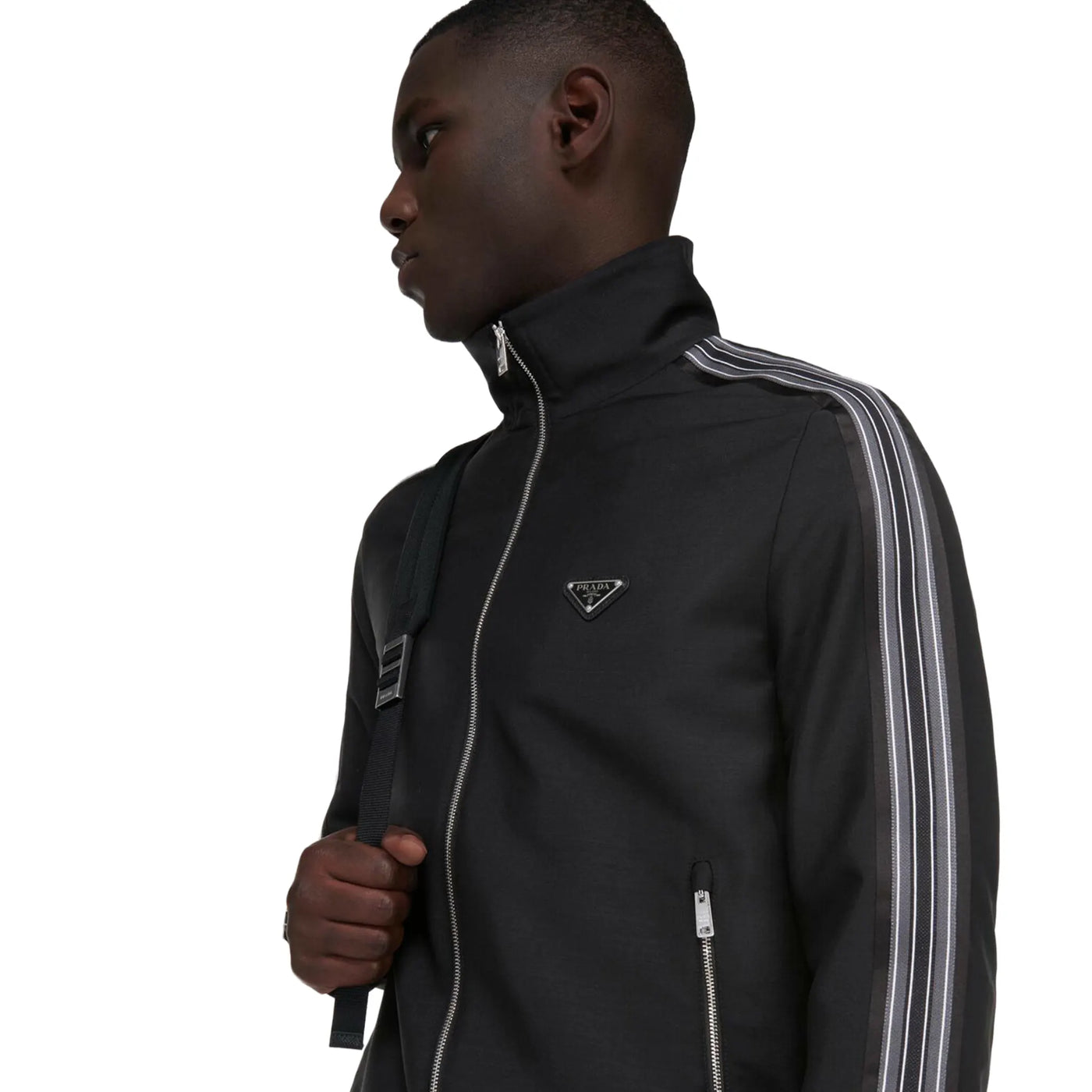 Veste Prada Stripes Logo Mohair and Wool Noir — vue 5