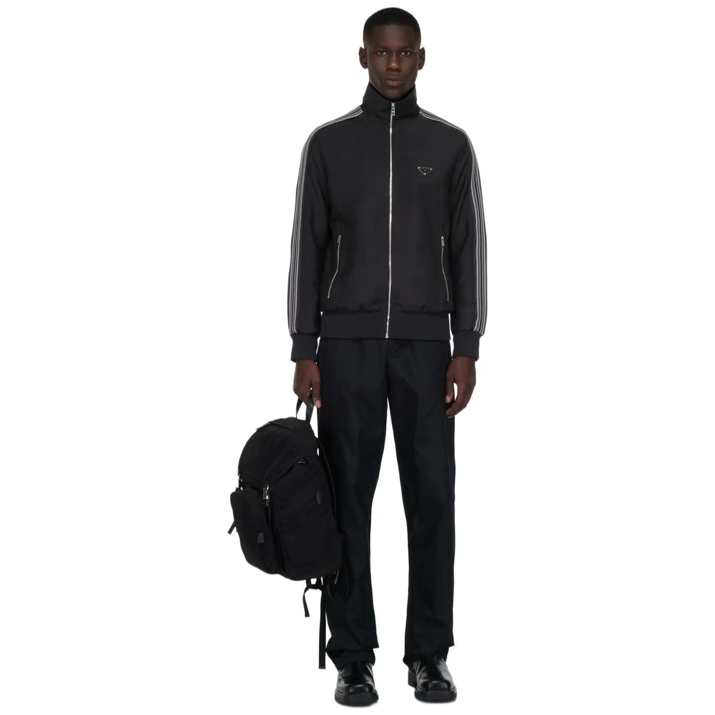 Veste Prada Stripes Logo Mohair and Wool Noir — vue 3