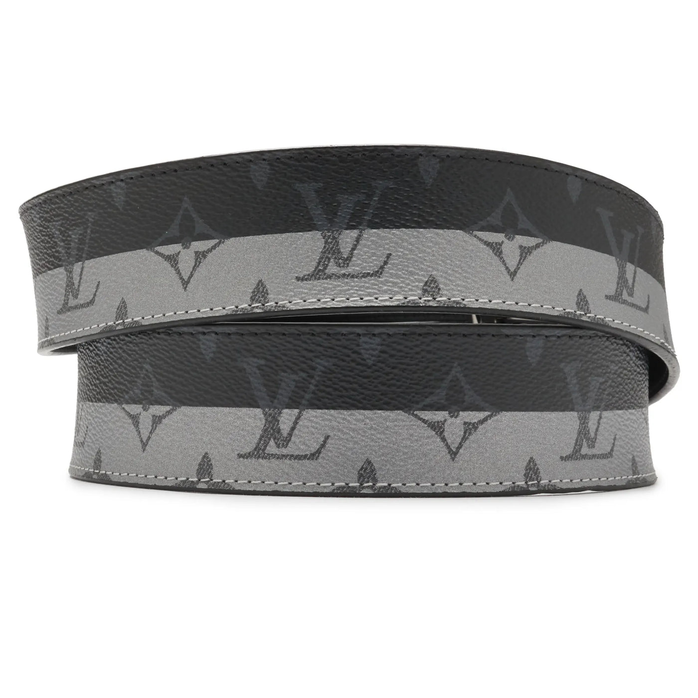 Ceinture Louis Vuitton Preloved - Initiales Monogram Eclipse 40mm Argent Noir — vue 3