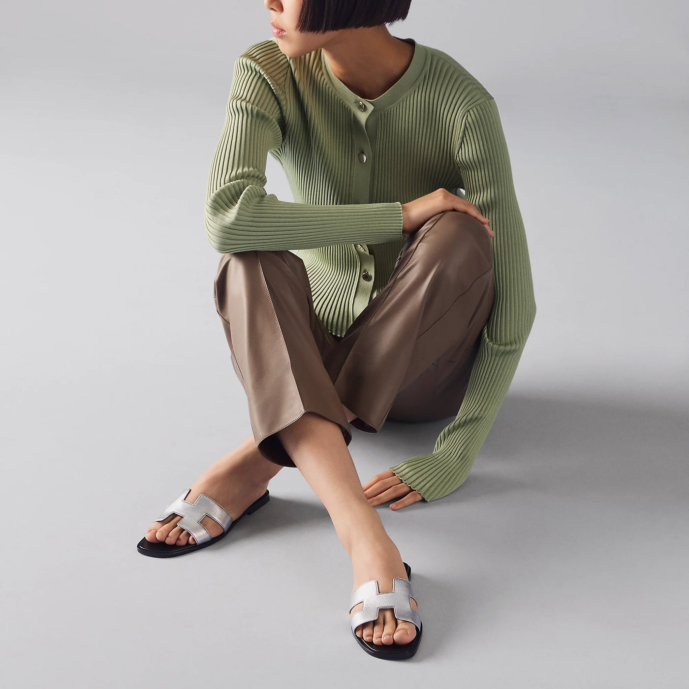 Sandales Hermès Oran Gris Argenté — vue 5