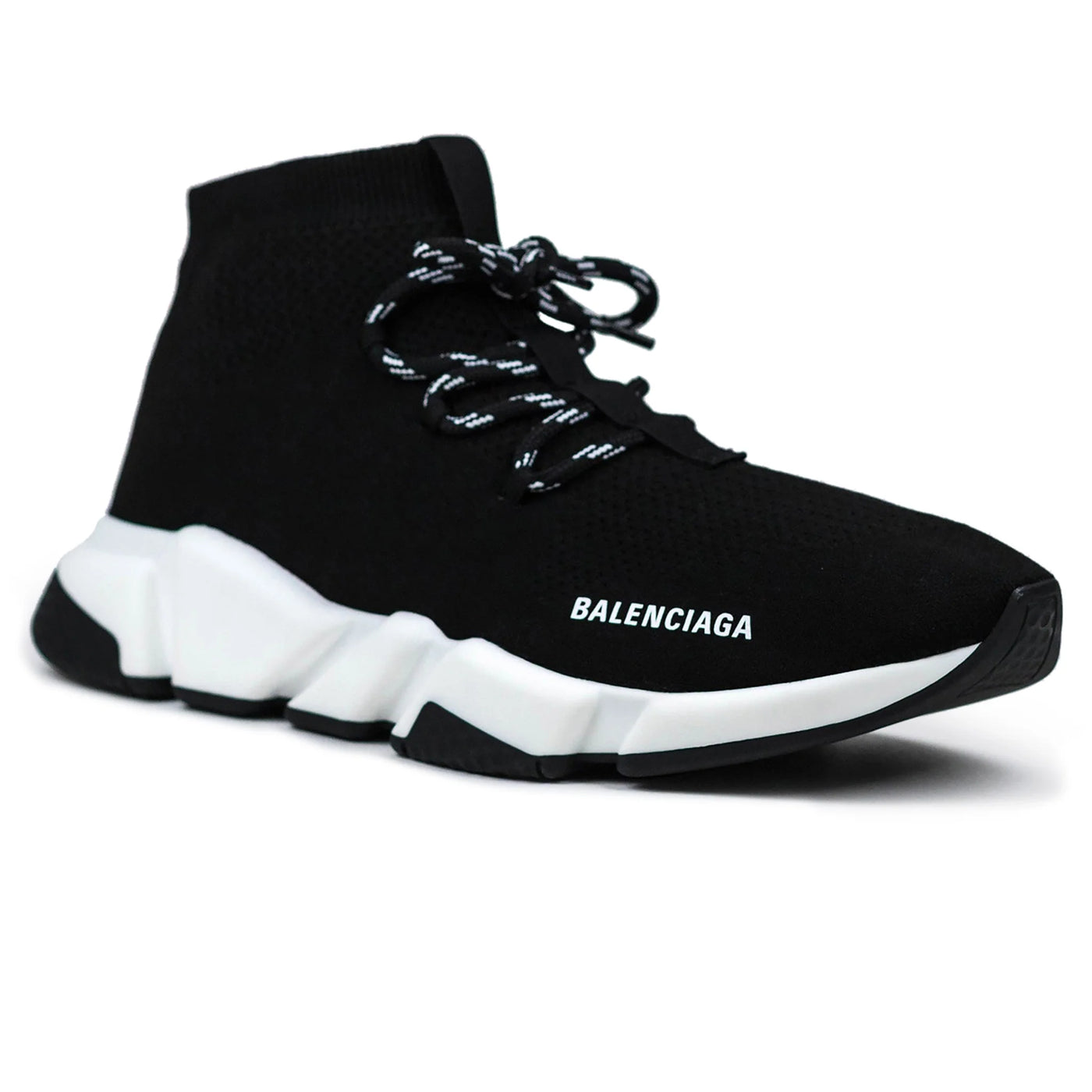 Baskets Balenciaga Speed Knit Lace Sock Noir Blanc — vue 2