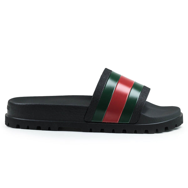 Claquettes Gucci Web Chunky Pool Noir/Rouge/Vert