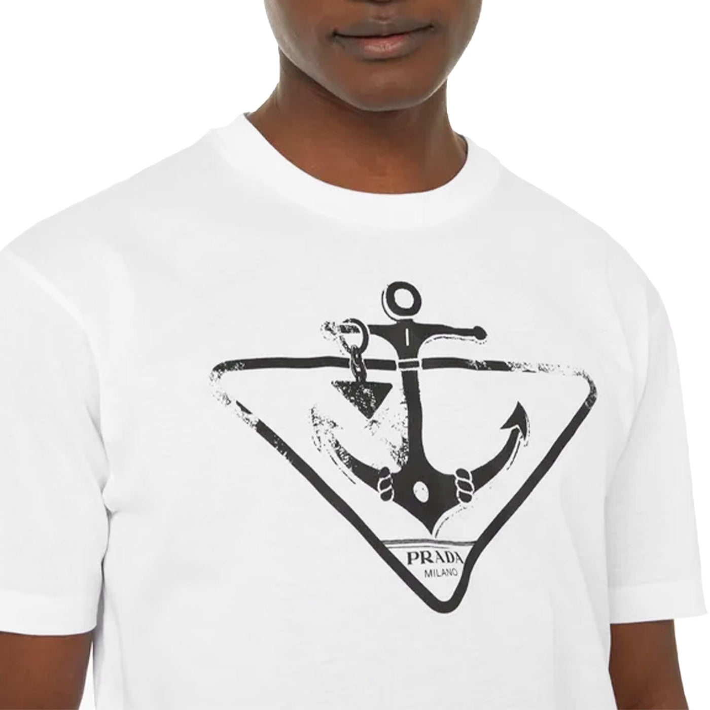 T-Shirt Prada Cotton Triangle Logo Print Blanc T Shirt — vue 3