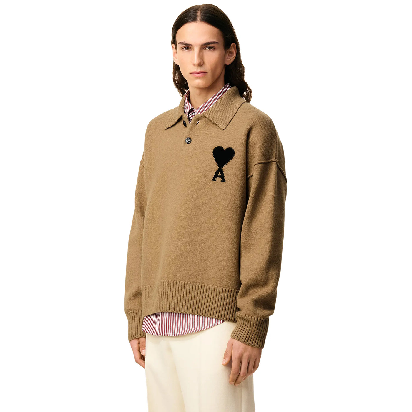 Polo Ami Paris AMI de Coeur Knitted Tan Polo — vue 3