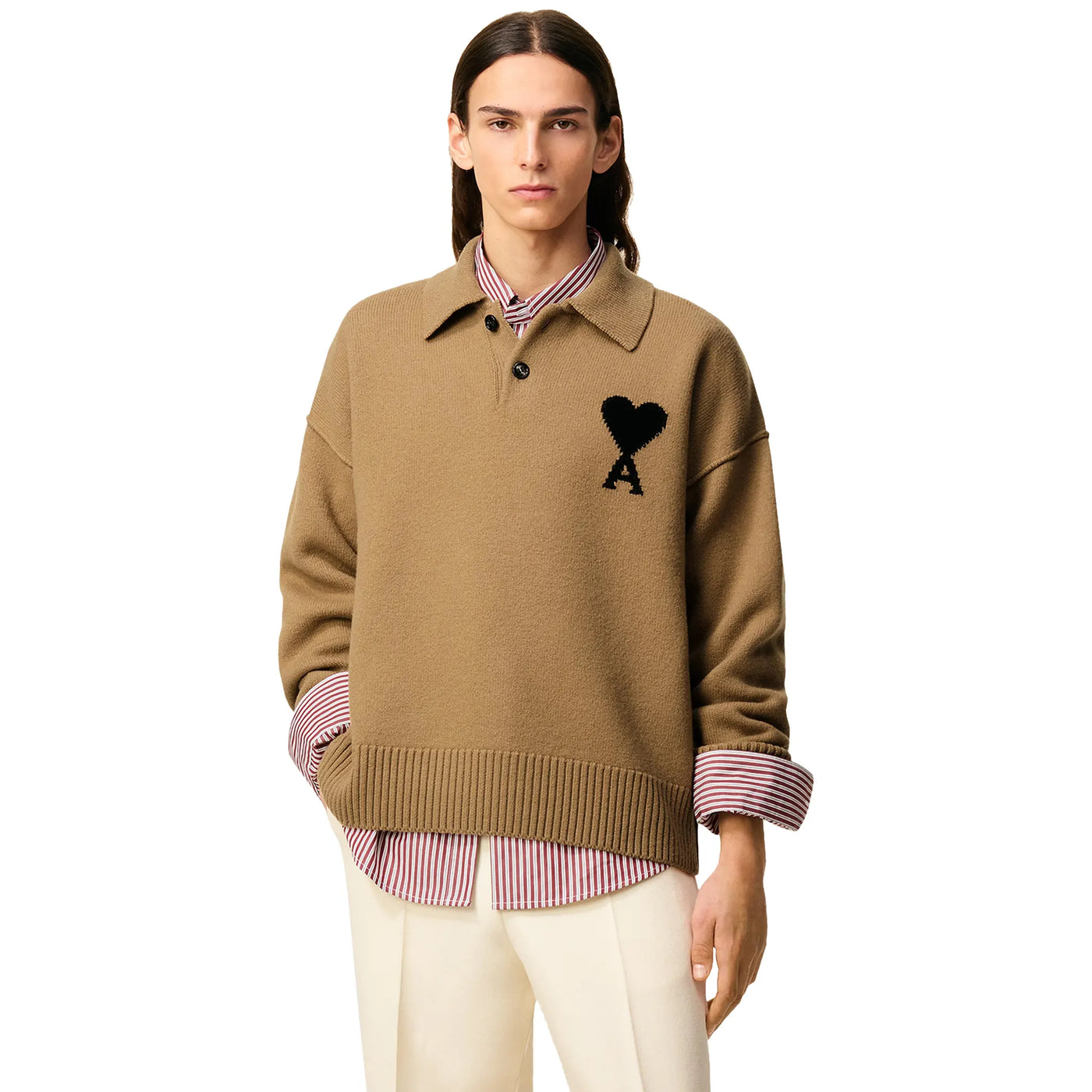 Polo Ami Paris AMI de Coeur Knitted Tan Polo — vue 4