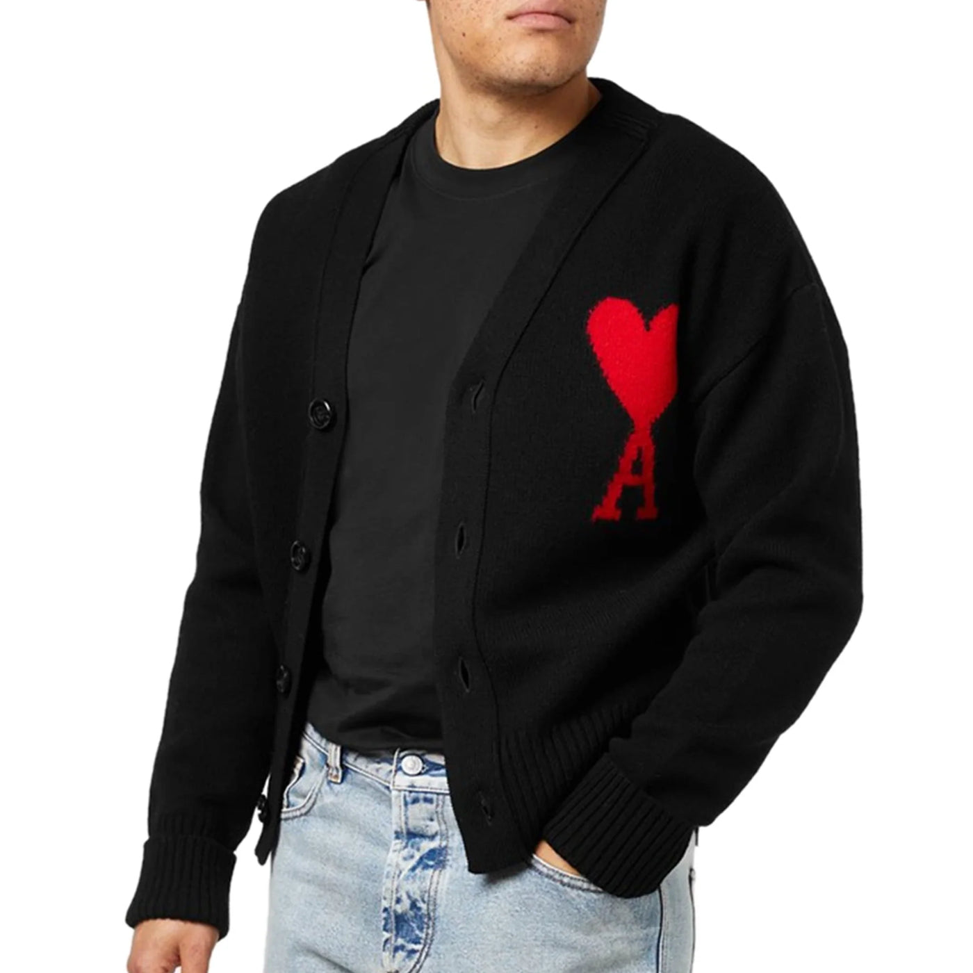 Cardigan Ami Paris AMI de Coeur Noir Rouge Cardigan — vue 5