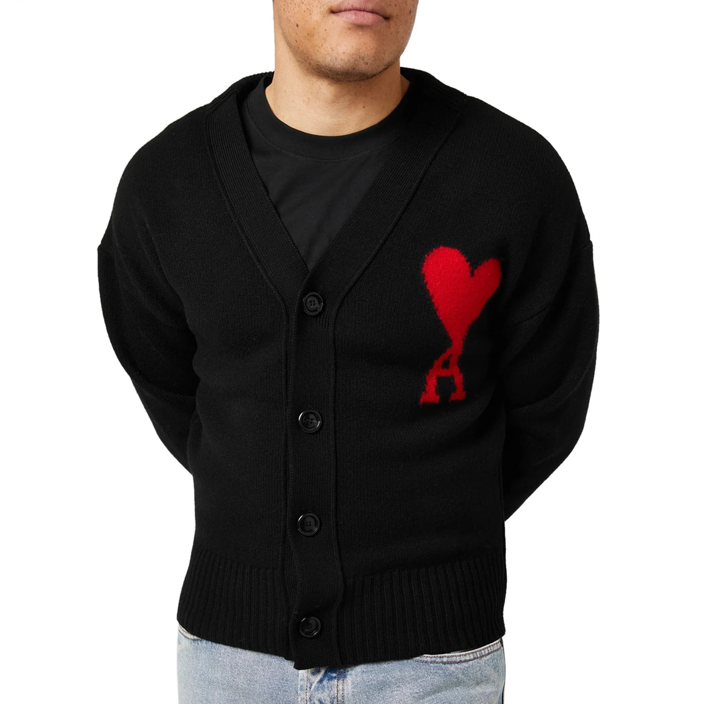 Cardigan Ami Paris AMI de Coeur Noir Rouge Cardigan — vue 3