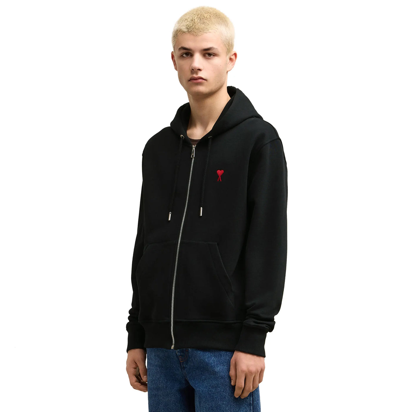 Hoodie Ami Paris AMI de Coeur Cotton Noir Zip-up — vue 4