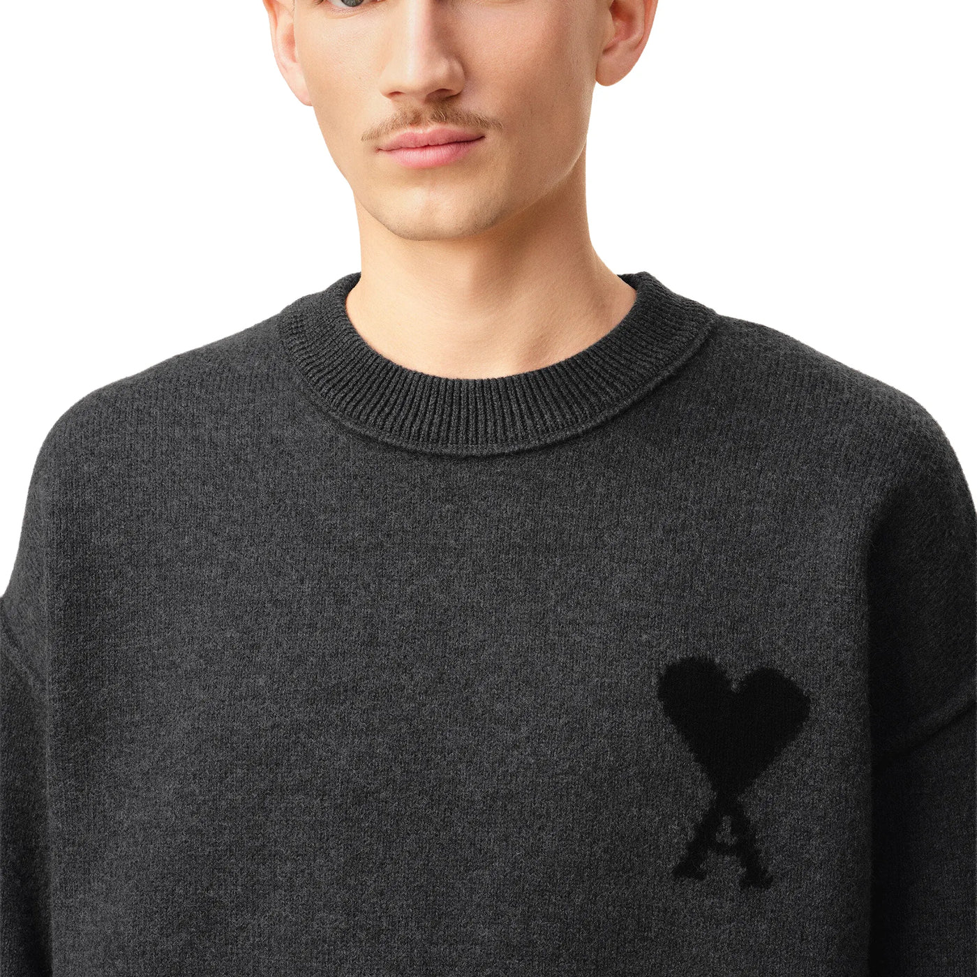 Sweat Ami Paris AMI de Coeur Wool Heather Gris Noir Crewneck Sweater — vue 6