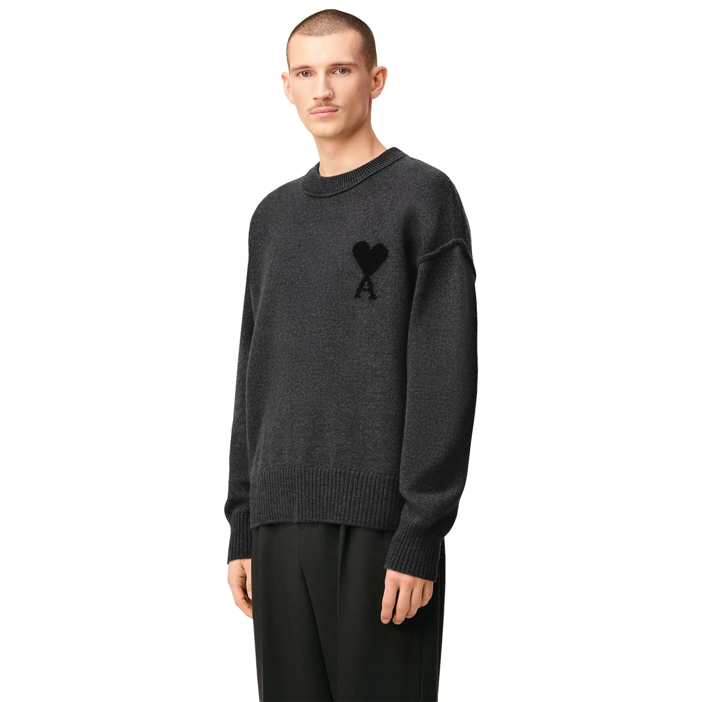 Sweat Ami Paris AMI de Coeur Wool Heather Gris Noir Crewneck Sweater — vue 4