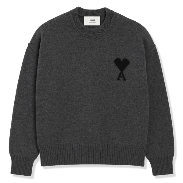 Sweat Ami Paris AMI de Coeur Wool Heather Gris Noir Crewneck Sweater