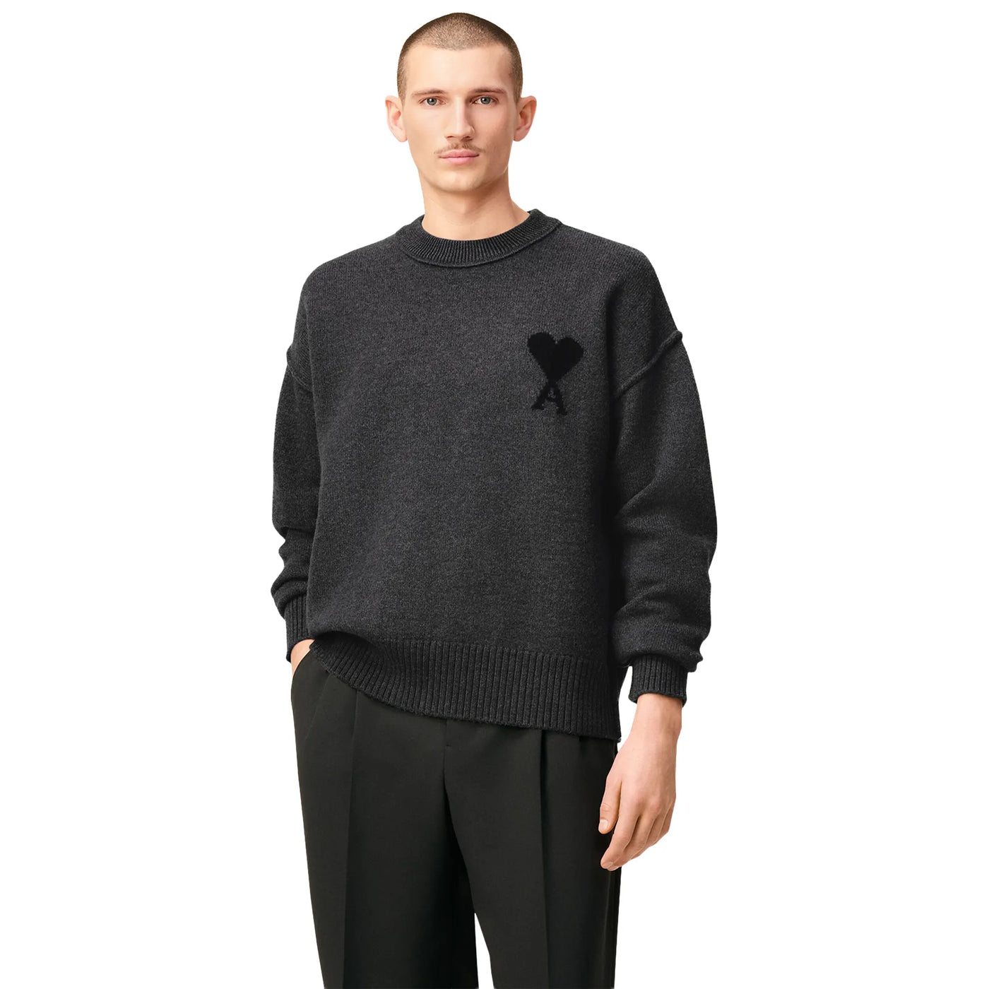 Sweat Ami Paris AMI de Coeur Wool Heather Gris Noir Crewneck Sweater — vue 5