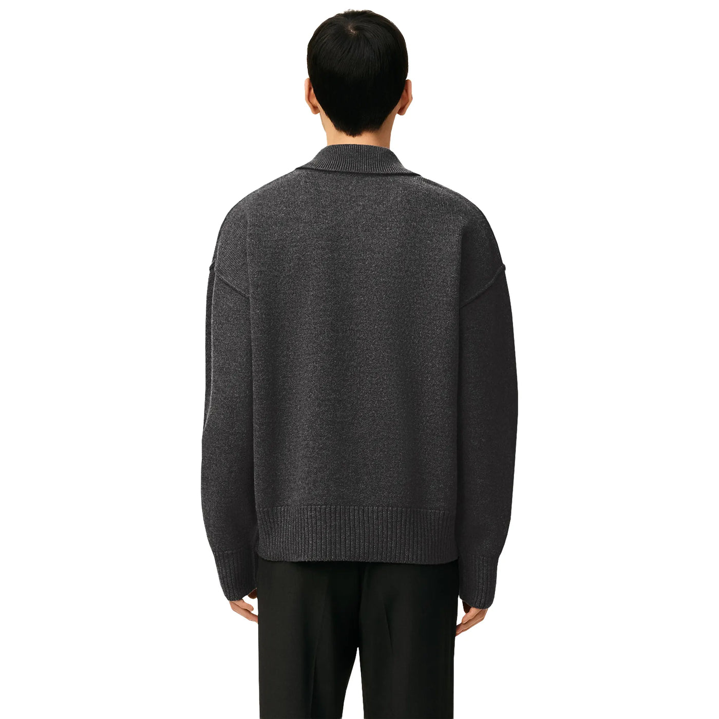 Polo Ami Paris AMI de Coeur Wool Heather Gris Noir Polo — vue 2