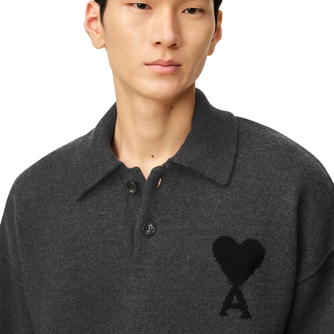 Polo Ami Paris AMI de Coeur Wool Heather Gris Noir Polo — vue 6
