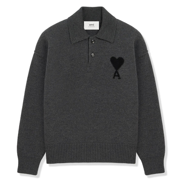 Polo Ami Paris AMI de Coeur Wool Heather Gris Noir Polo