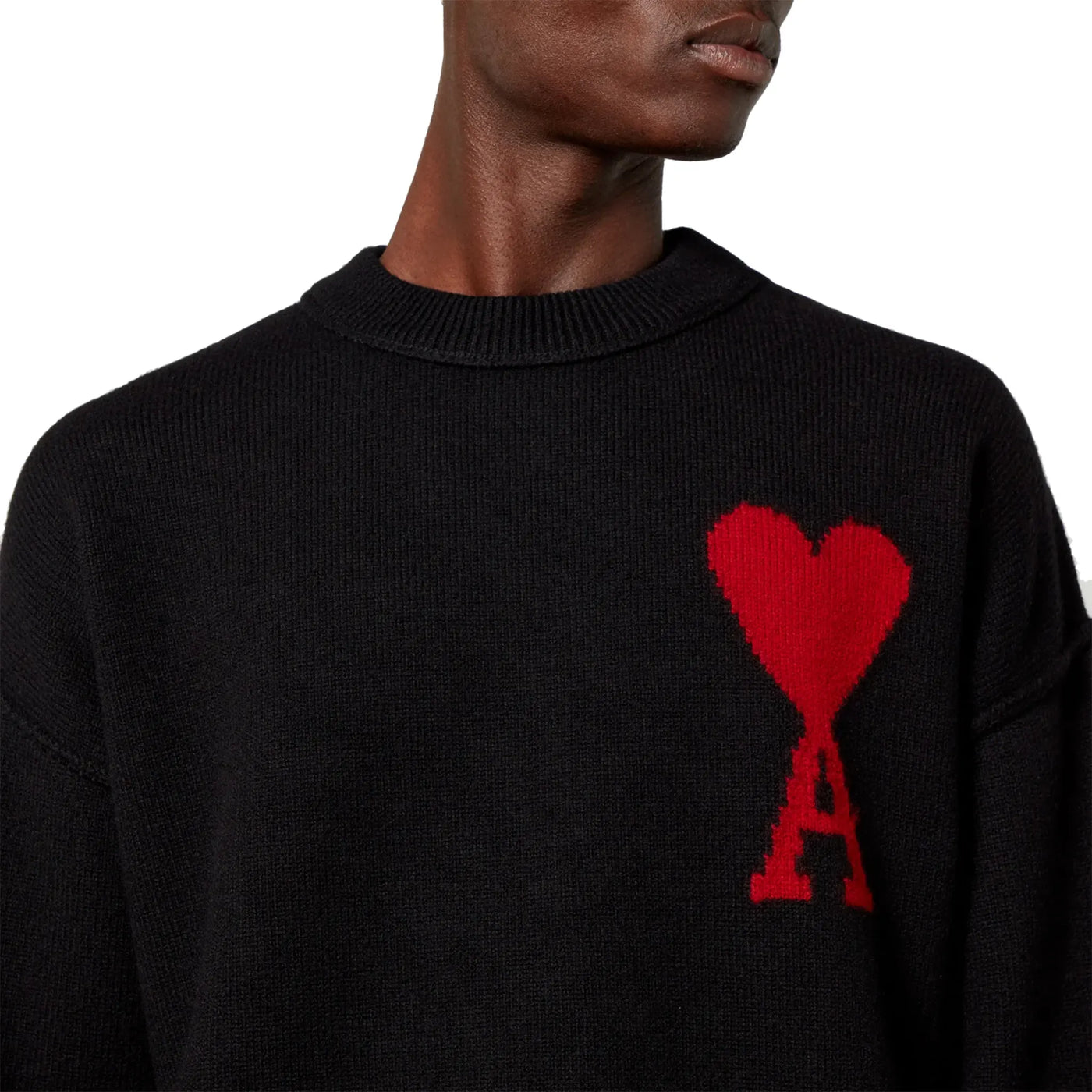 Sweat Ami Paris Rouge AMI de Coeur Logo Intarsia Off Noir — vue 4