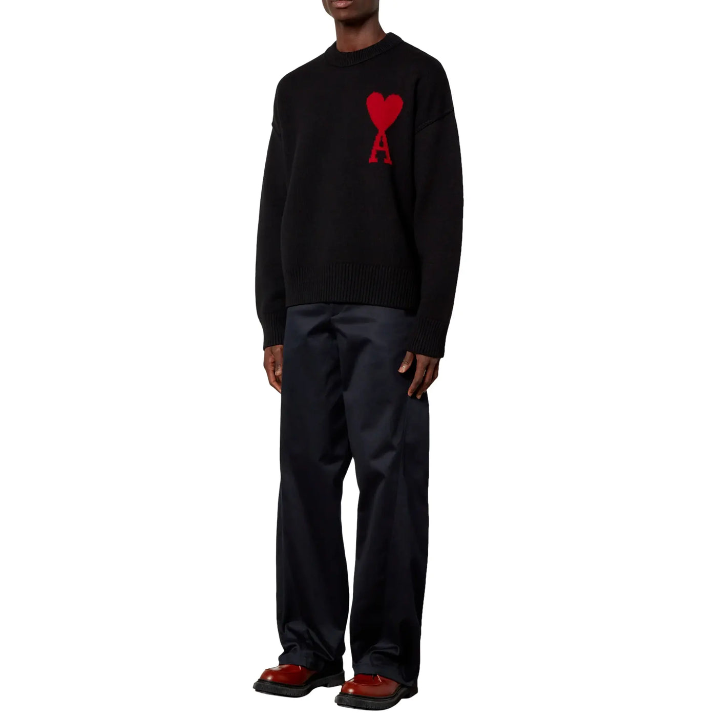 Sweat Ami Paris Rouge AMI de Coeur Logo Intarsia Off Noir — vue 3